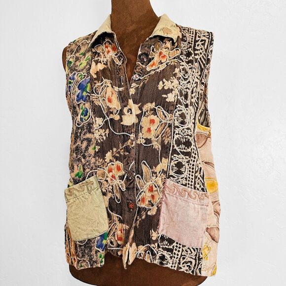 Sacred Threads M/L Button Up Patchwork Top Western Boho Artsy Hippie Eclectic - Picture 2 of 12